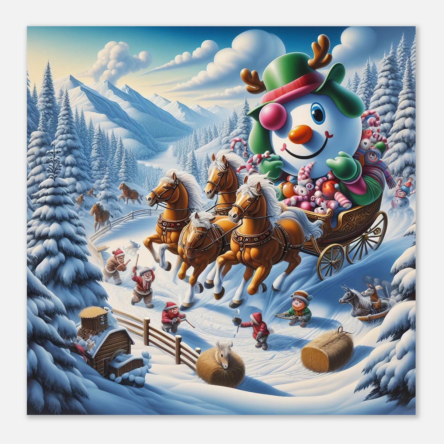 Wall Art - Winter 63 - Snowman in a carriage