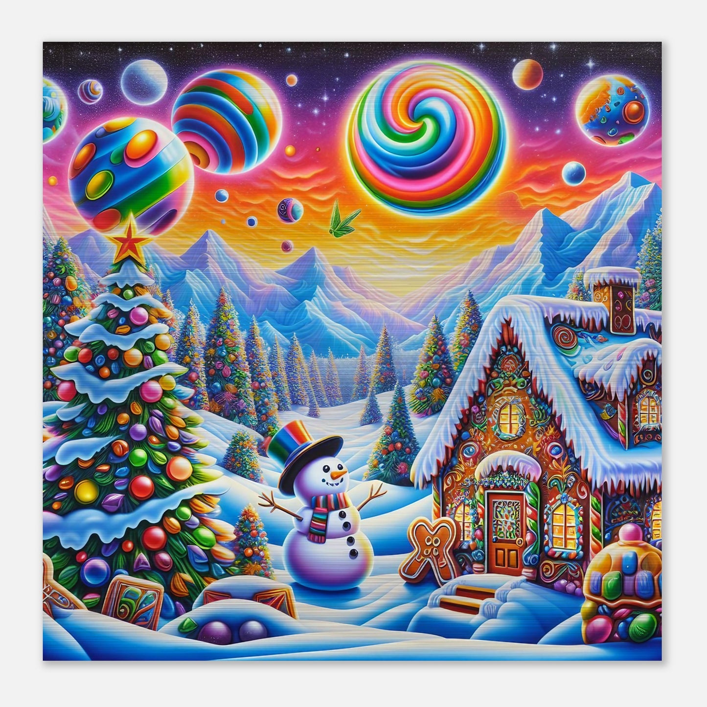 Wall Art - Winter 29 - Snowman and neon planets