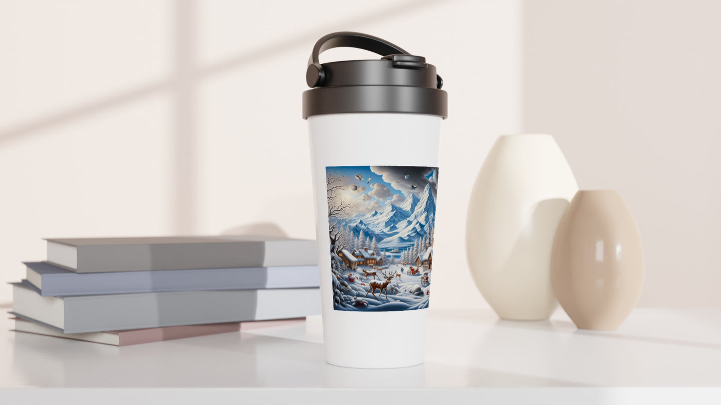 White 15oz Stainless Steel Travel Mug - Winter 129