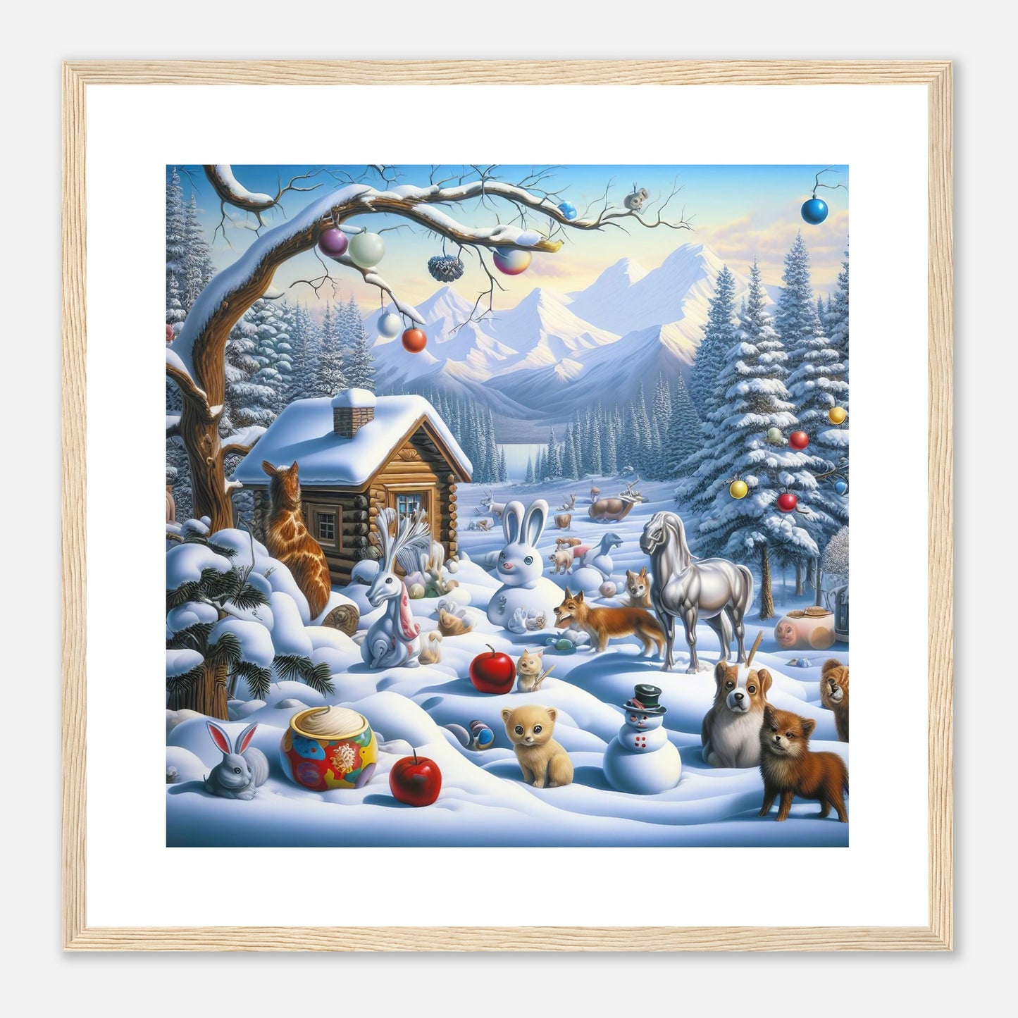 Wall Art - Winter 48 - Rabbit and a fox