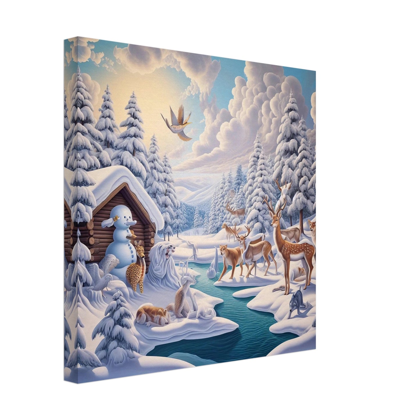 Wall art - Deer, snowman, river