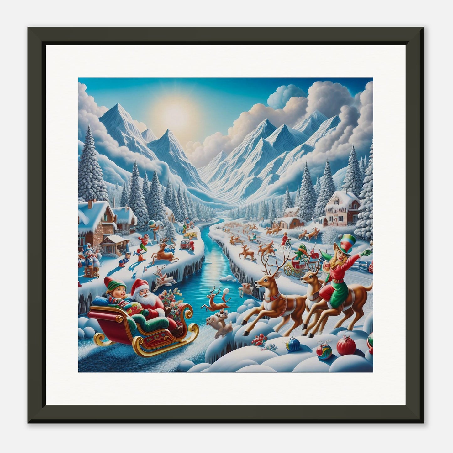 Wall Art - Winter 41 - Santa Claus, reindeer and river