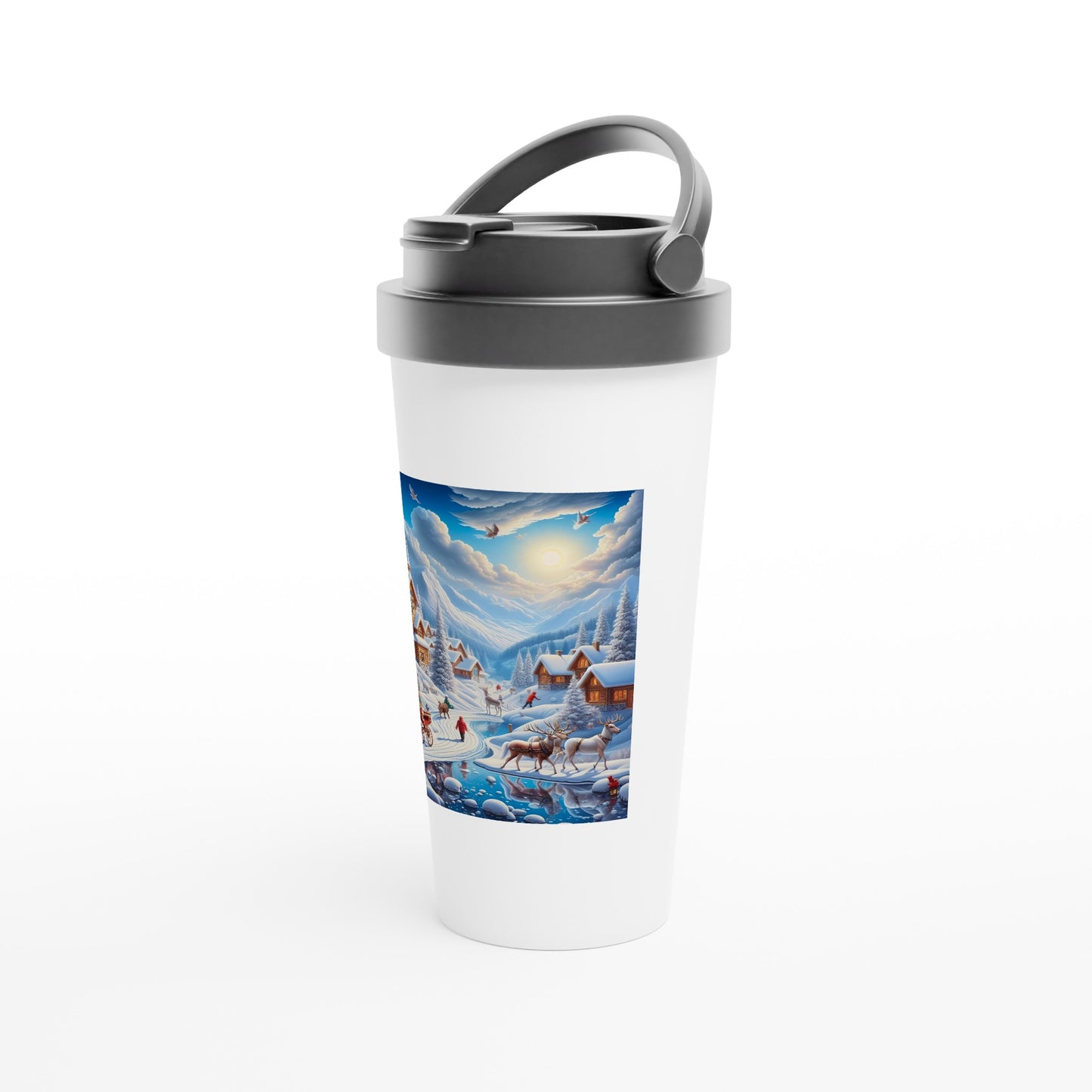 White 15oz Stainless Steel Travel Mug - Winter 115