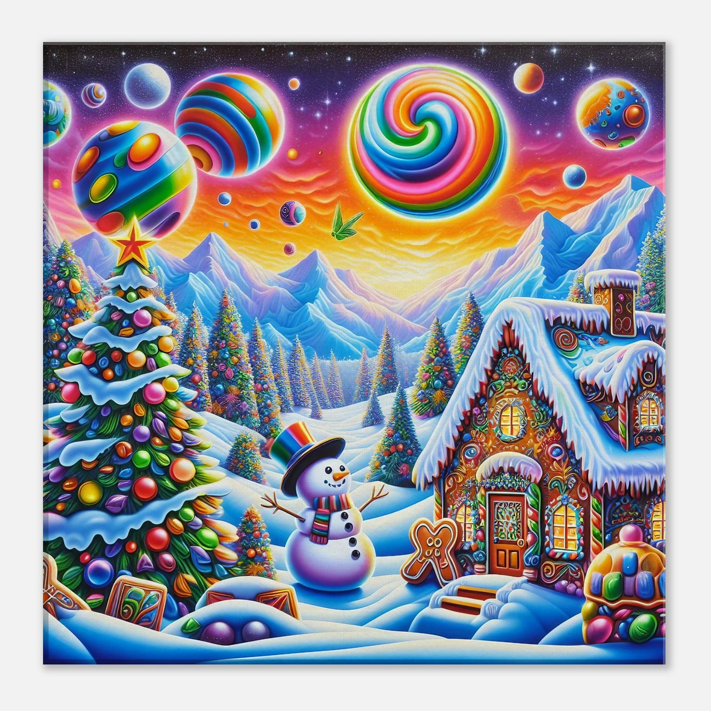 Wall Art - Winter 29 - Snowman and neon planets