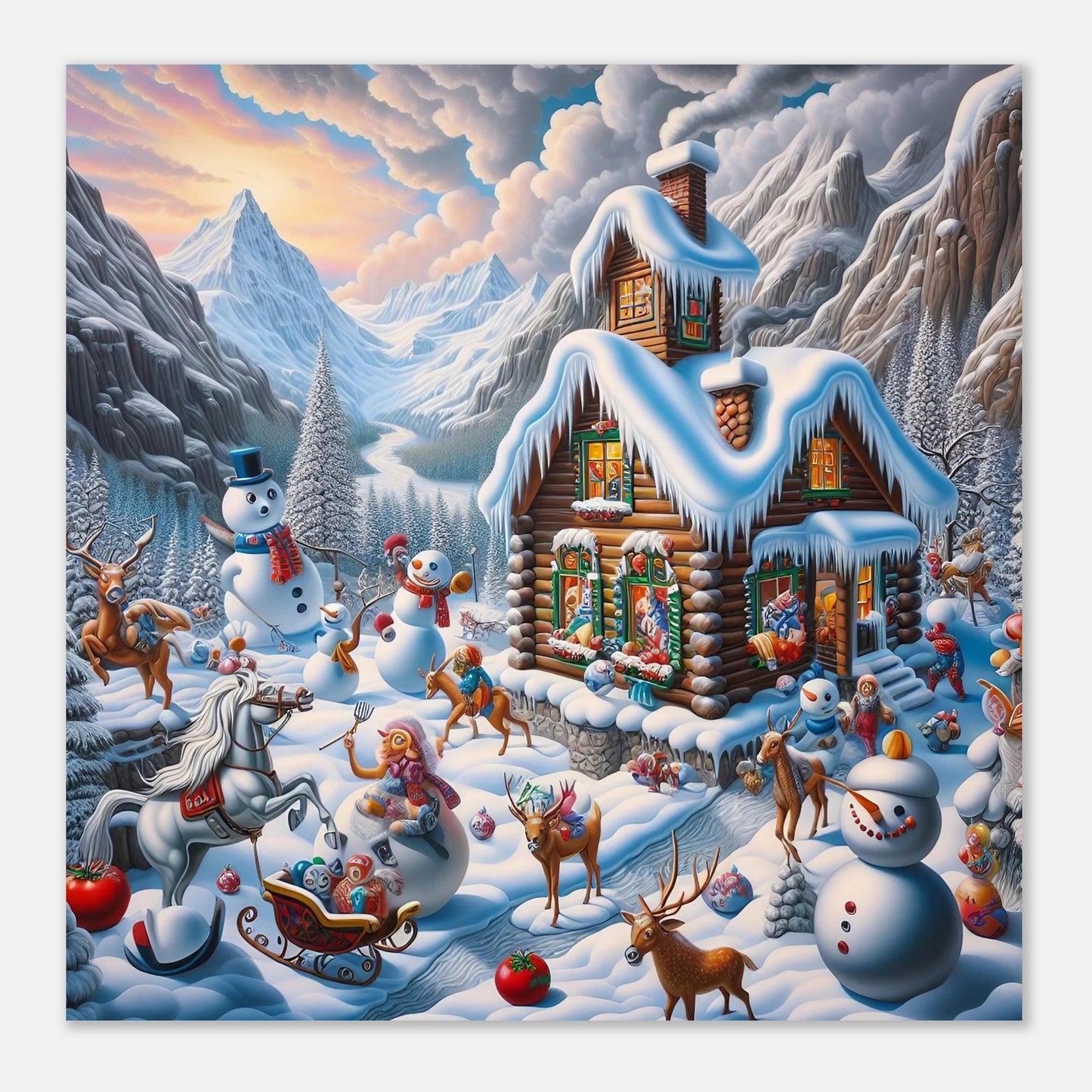 Wall art - House with snowmen