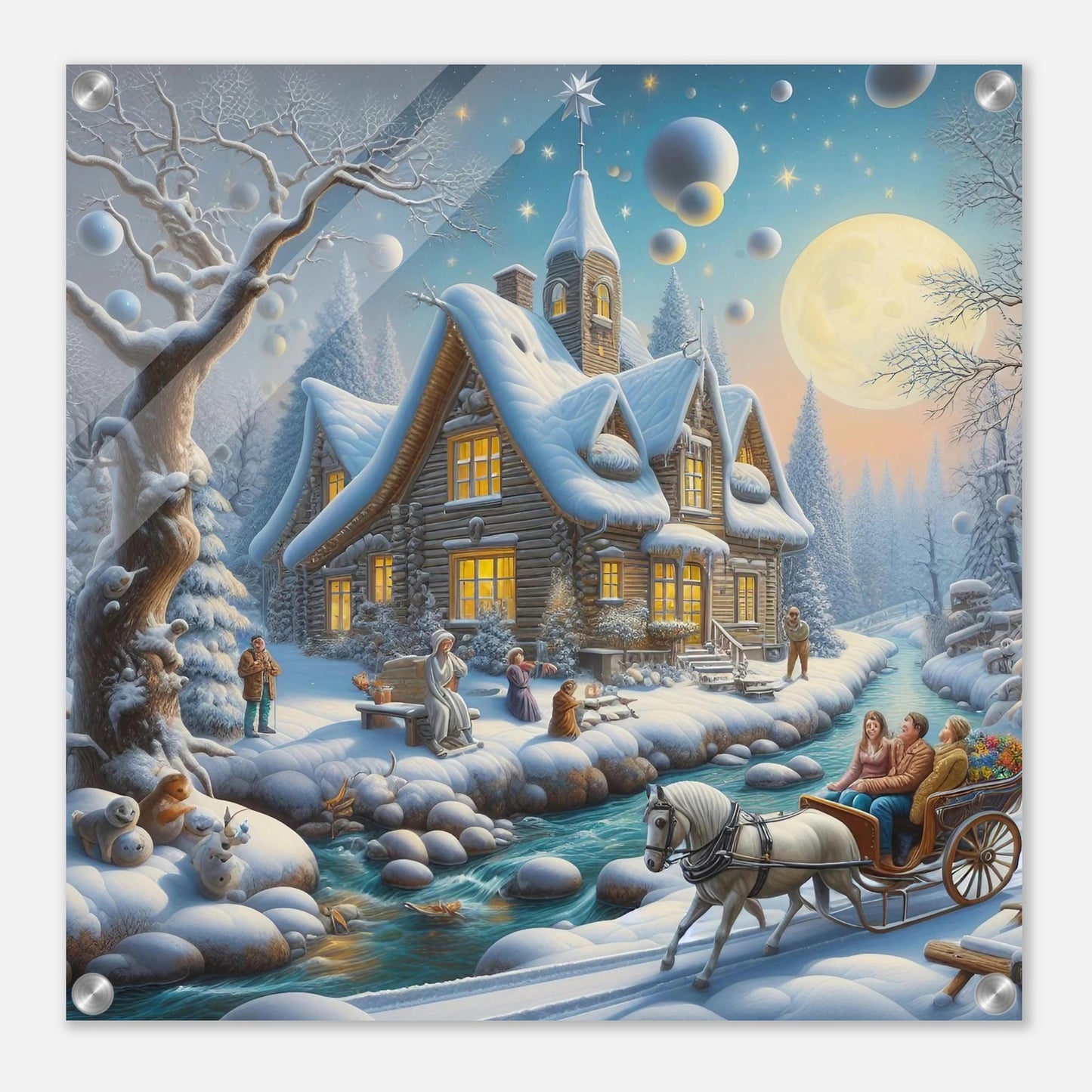 Wall art - House with a horse in winter at night