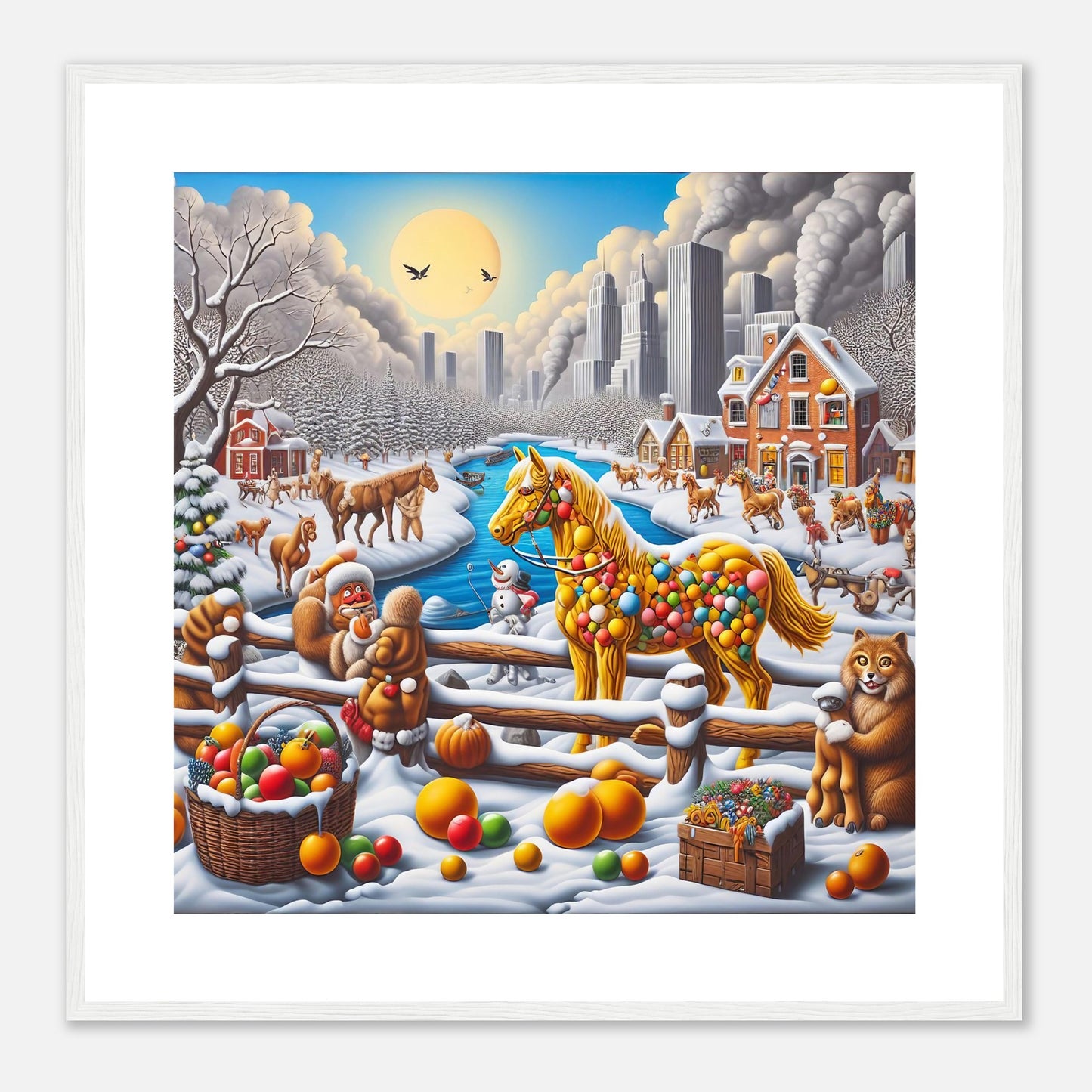 Wall Art - Winter 10 - Horse, Fruits, Houses and River