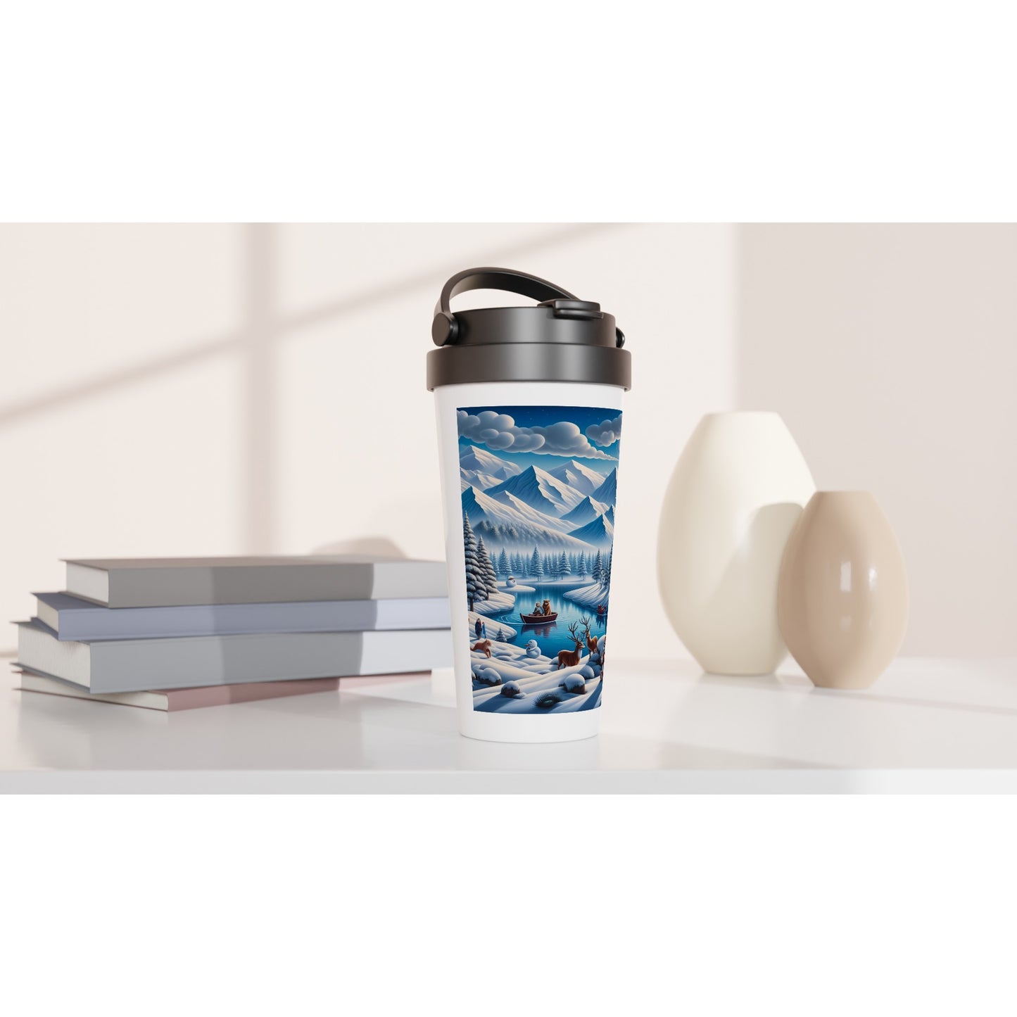 White 15oz Stainless Steel Travel Mug - Winter 171