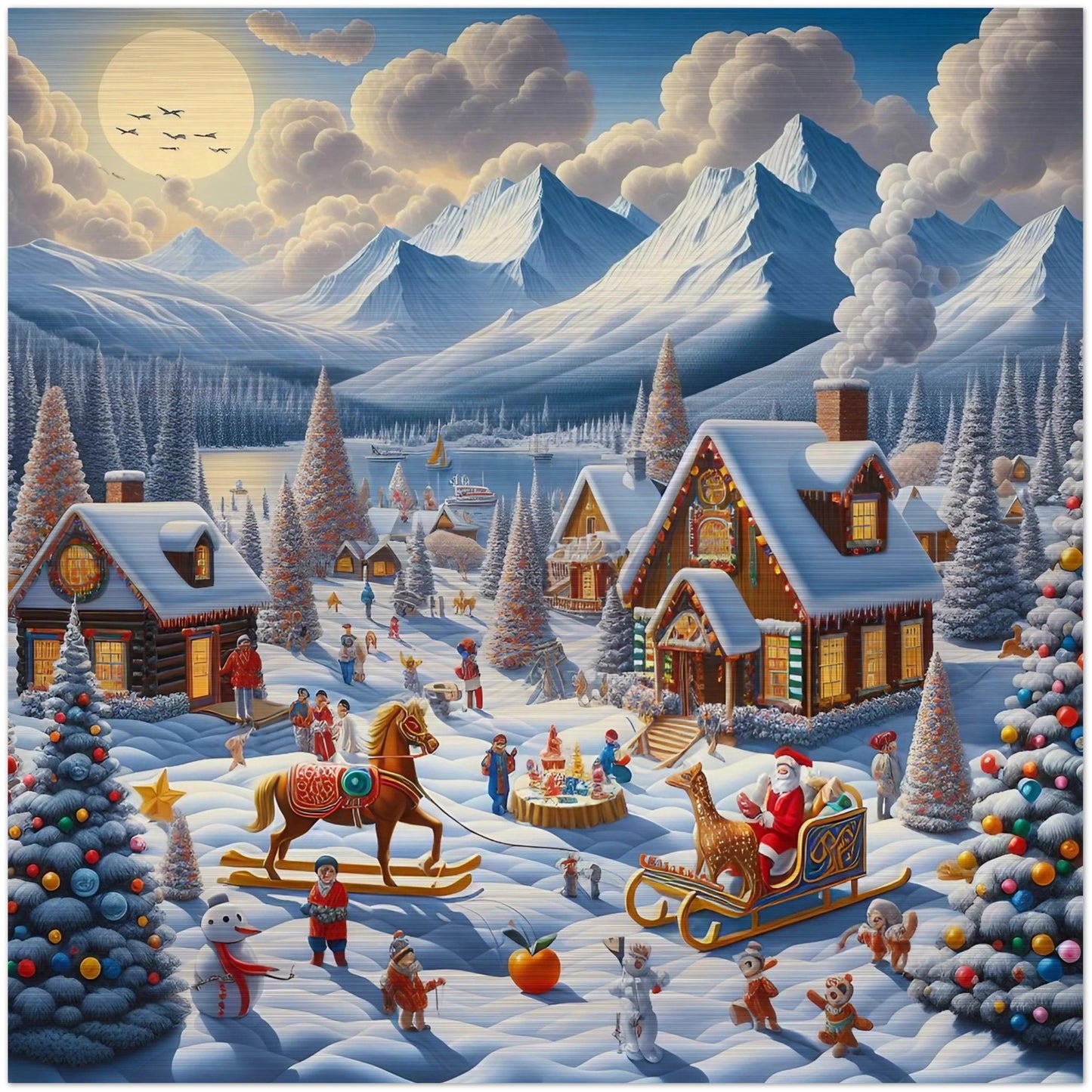 Wall art - Houses with Santa Claus and a Wood Horse