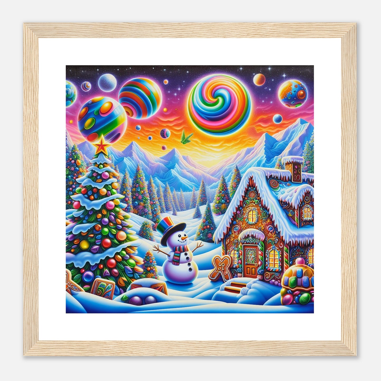 Wall Art - Winter 29 - Snowman and neon planets