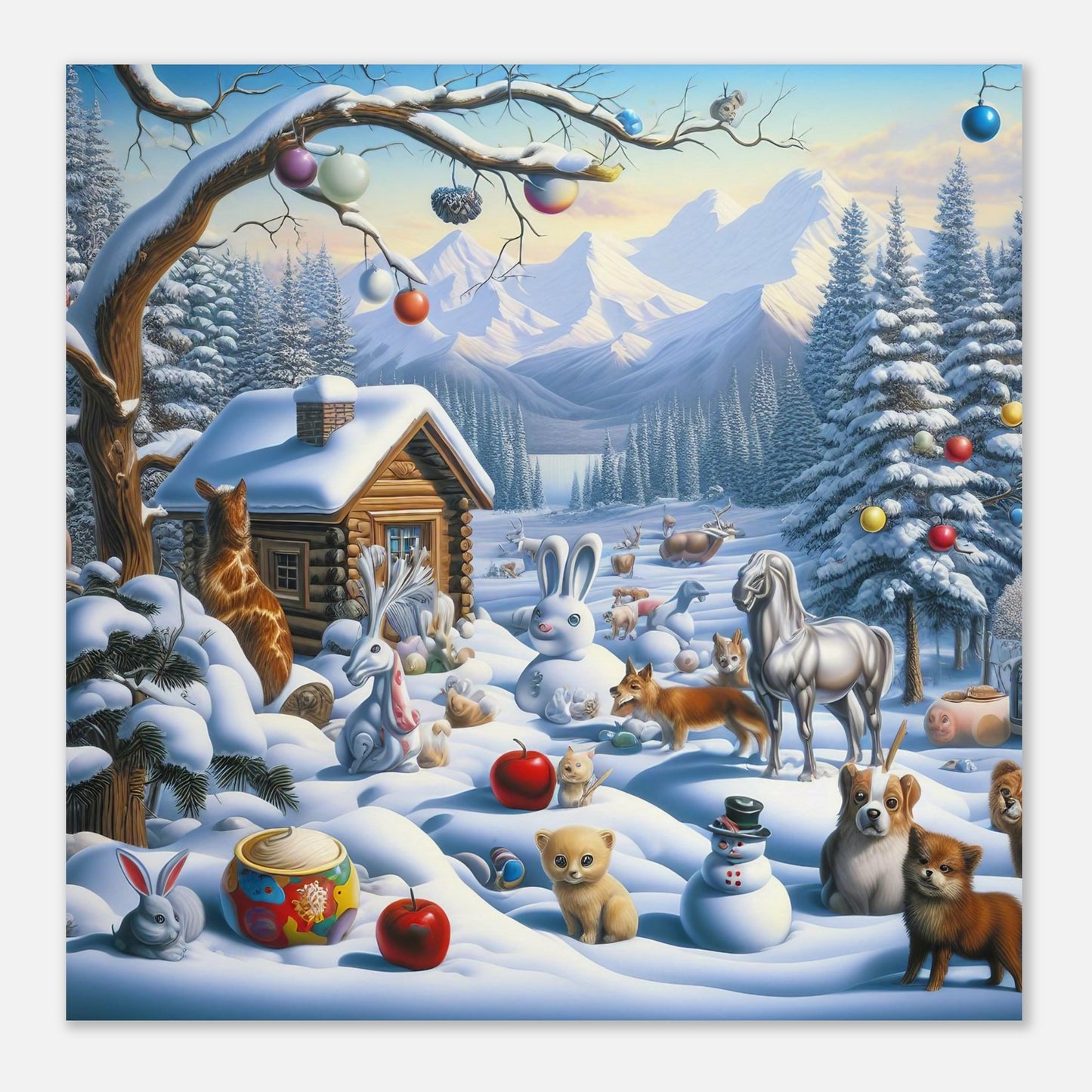 Wall Art - Winter 48 - Rabbit and a fox