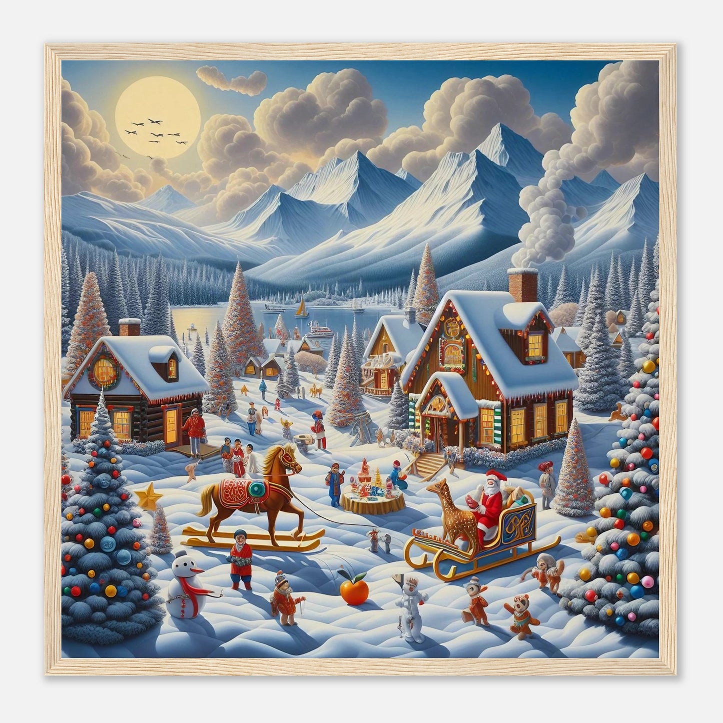 Wall art - Houses with Santa Claus and a Wood Horse