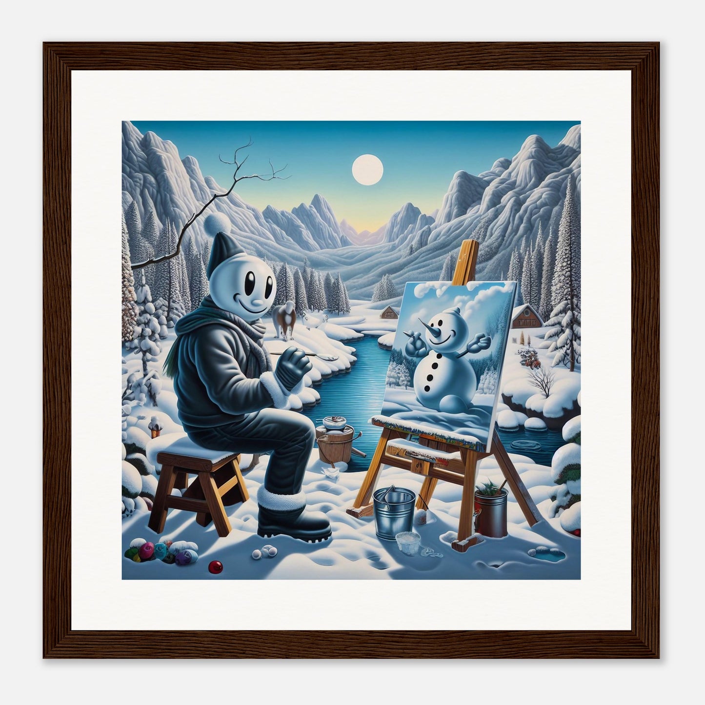 Wall Art - Winter 79 - Snowman by the river