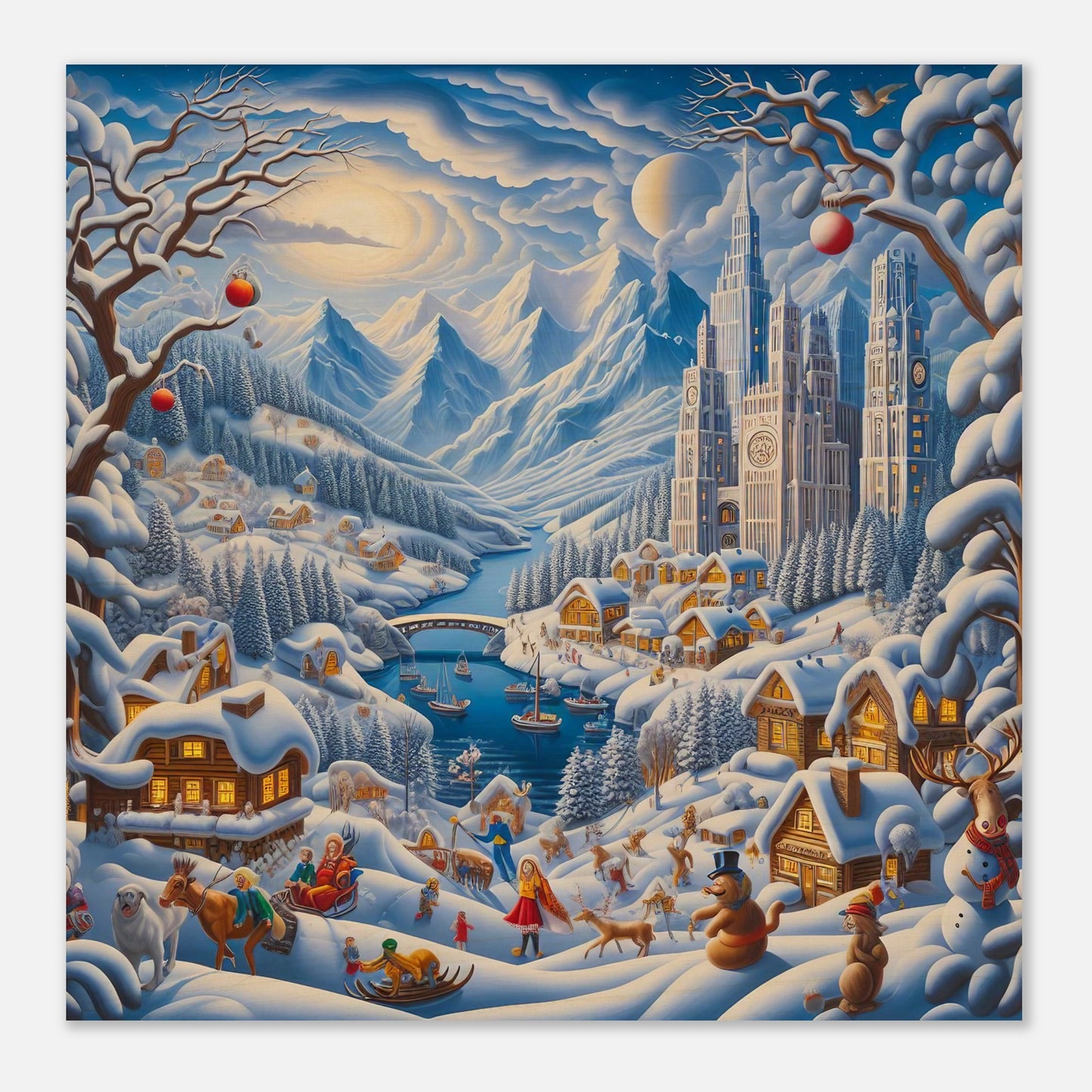 Wall Art - Winter 2 - Mountains, river, building