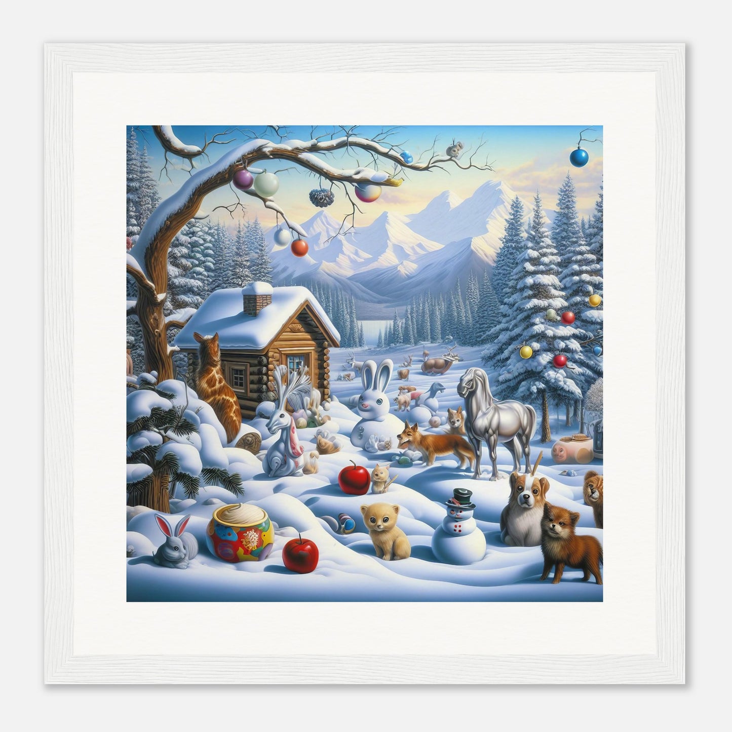 Wall Art - Winter 48 - Rabbit and a fox