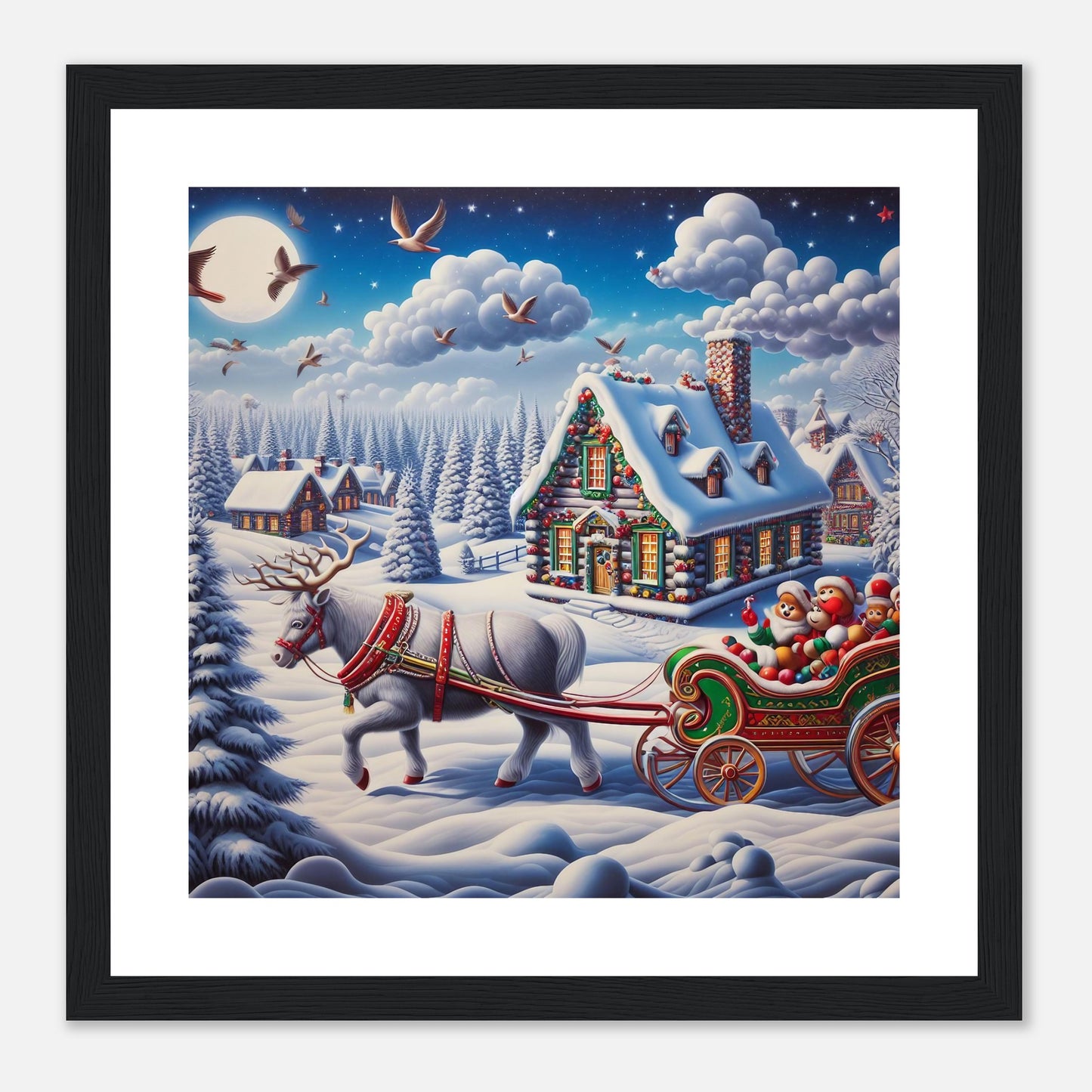 Wall Art - Winter 20 - White reindeer and a snow carriage