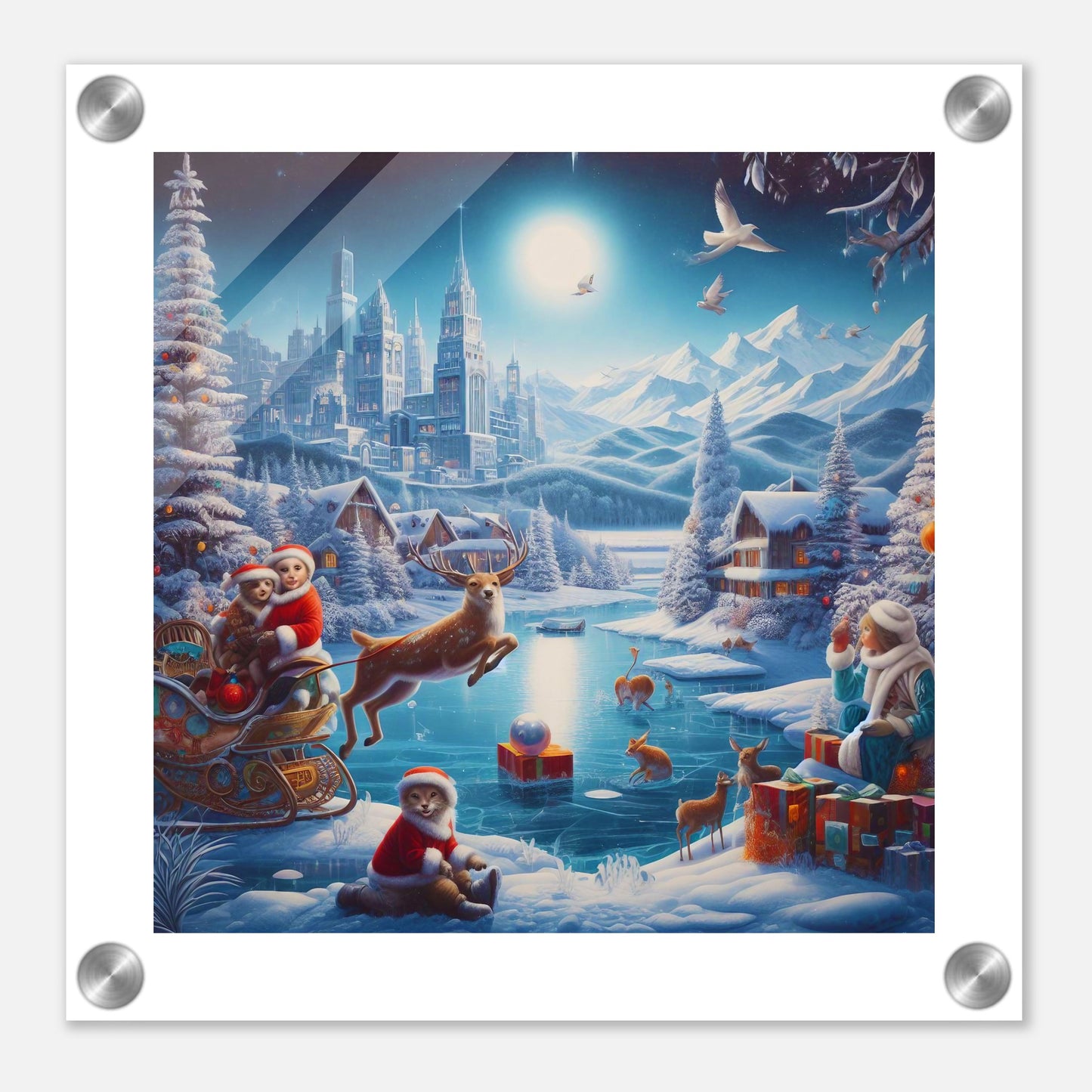 Wall Art - Winter 68 - Jumping reindeer by the river