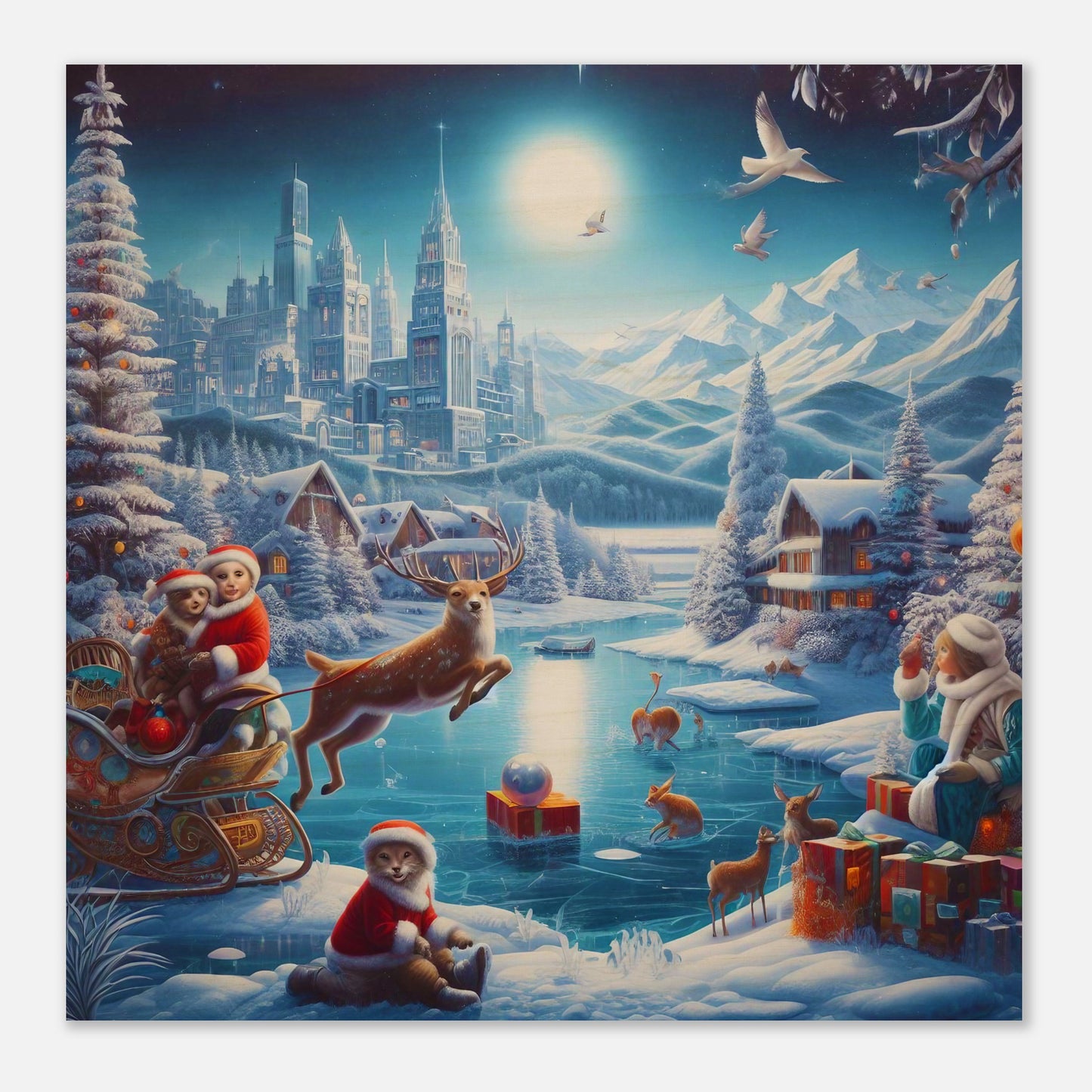 Wall Art - Winter 68 - Jumping reindeer by the river