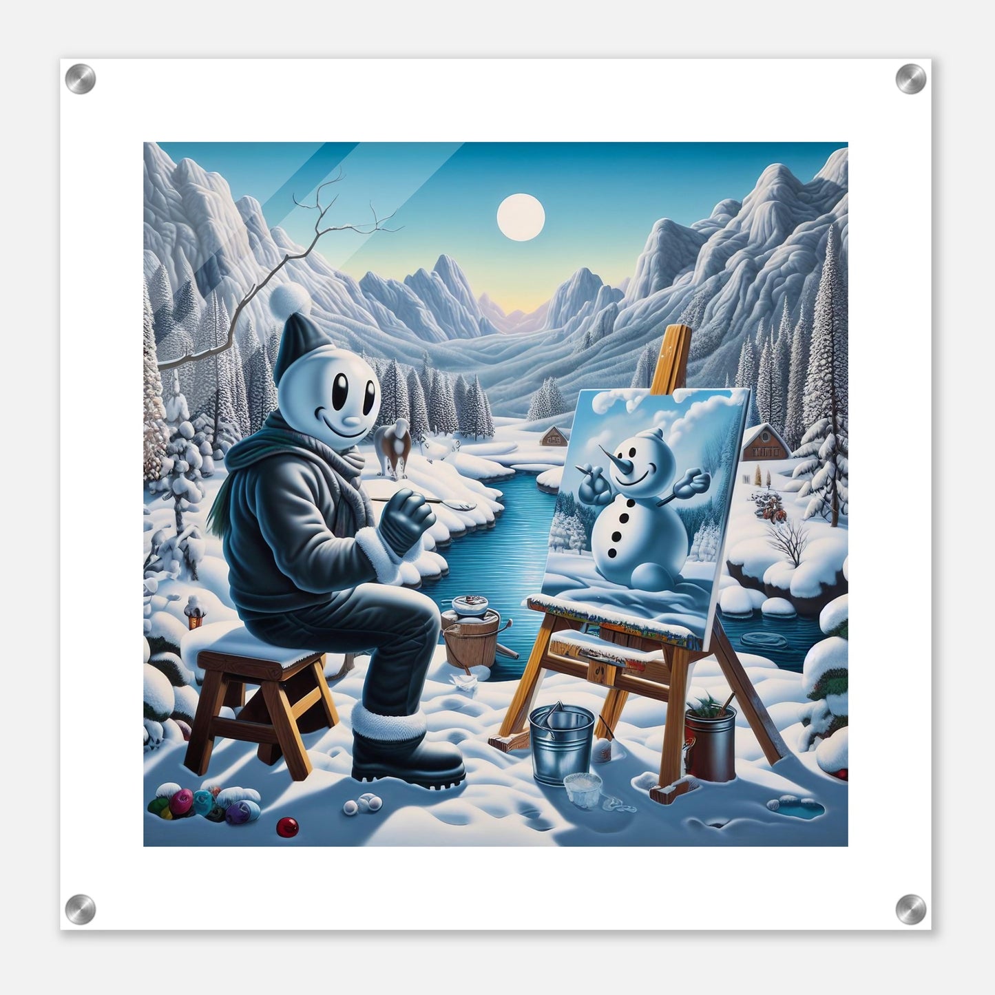 Wall Art - Winter 79 - Snowman by the river
