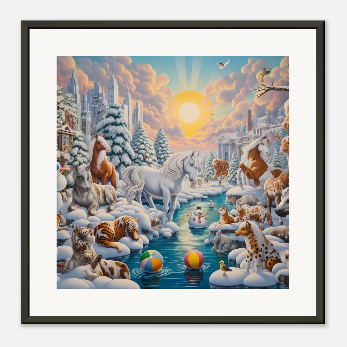 Wall Art - Winter 66 - Horses by the river