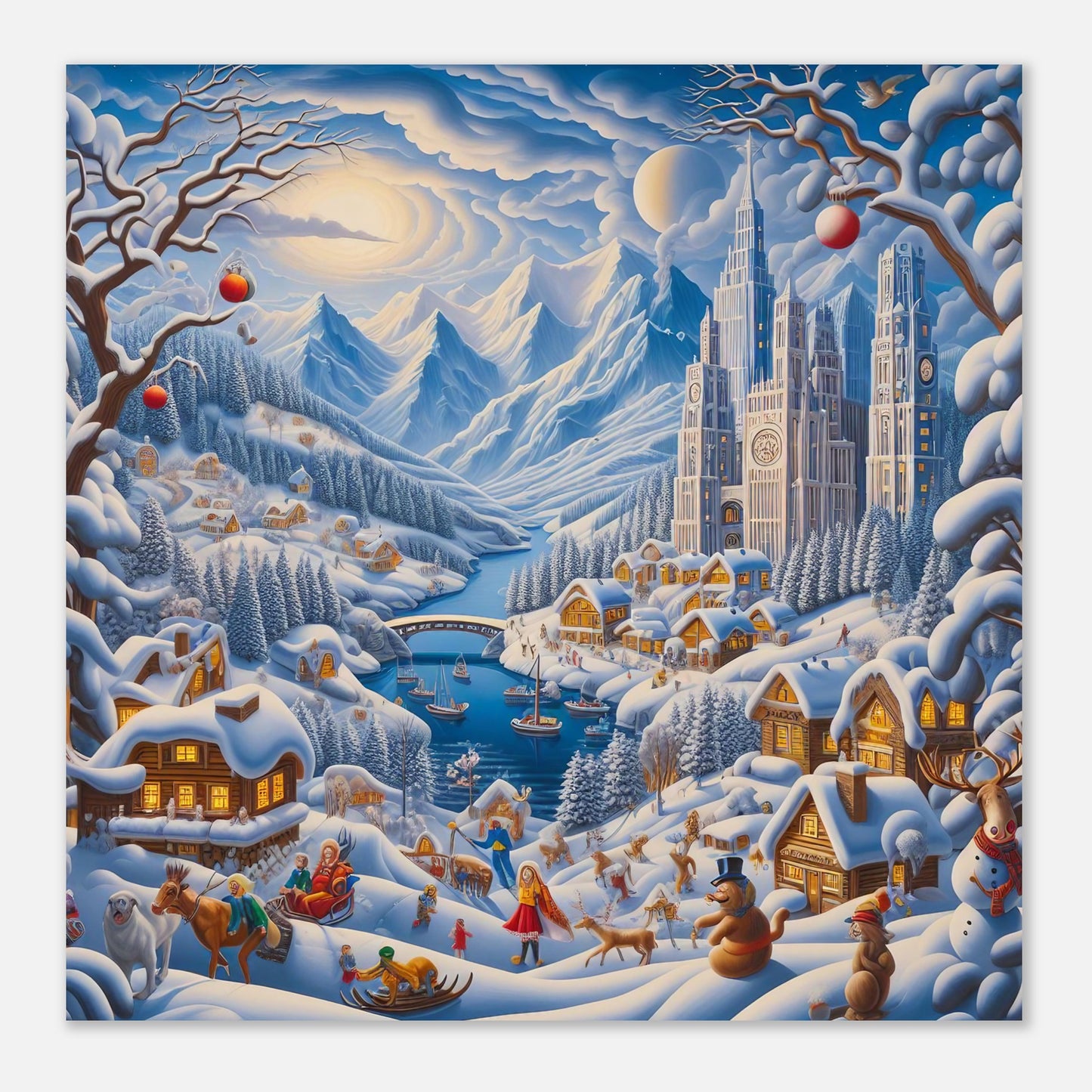 Wall Art - Winter 2 - Mountains, river, building