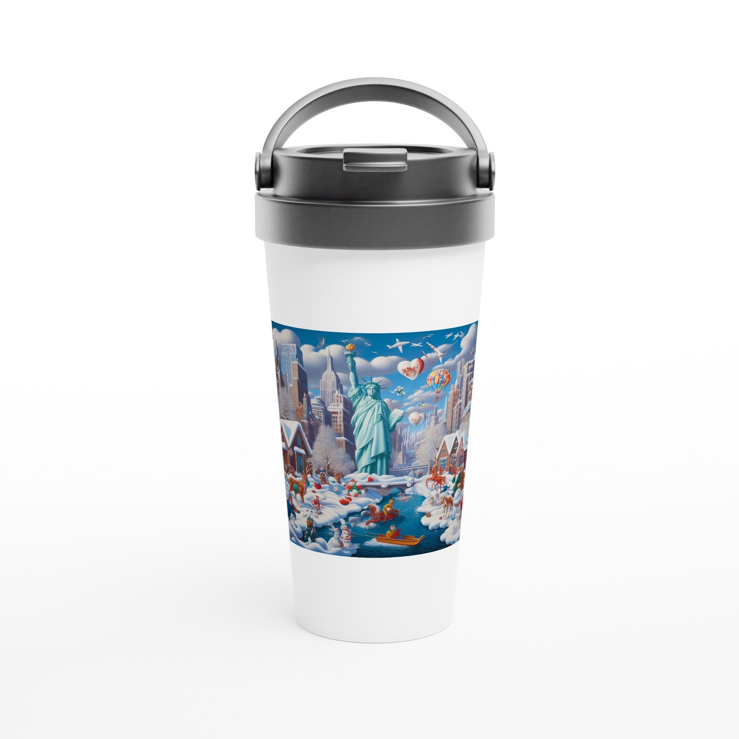 White 15oz Stainless Steel Travel Mug - Winter 144