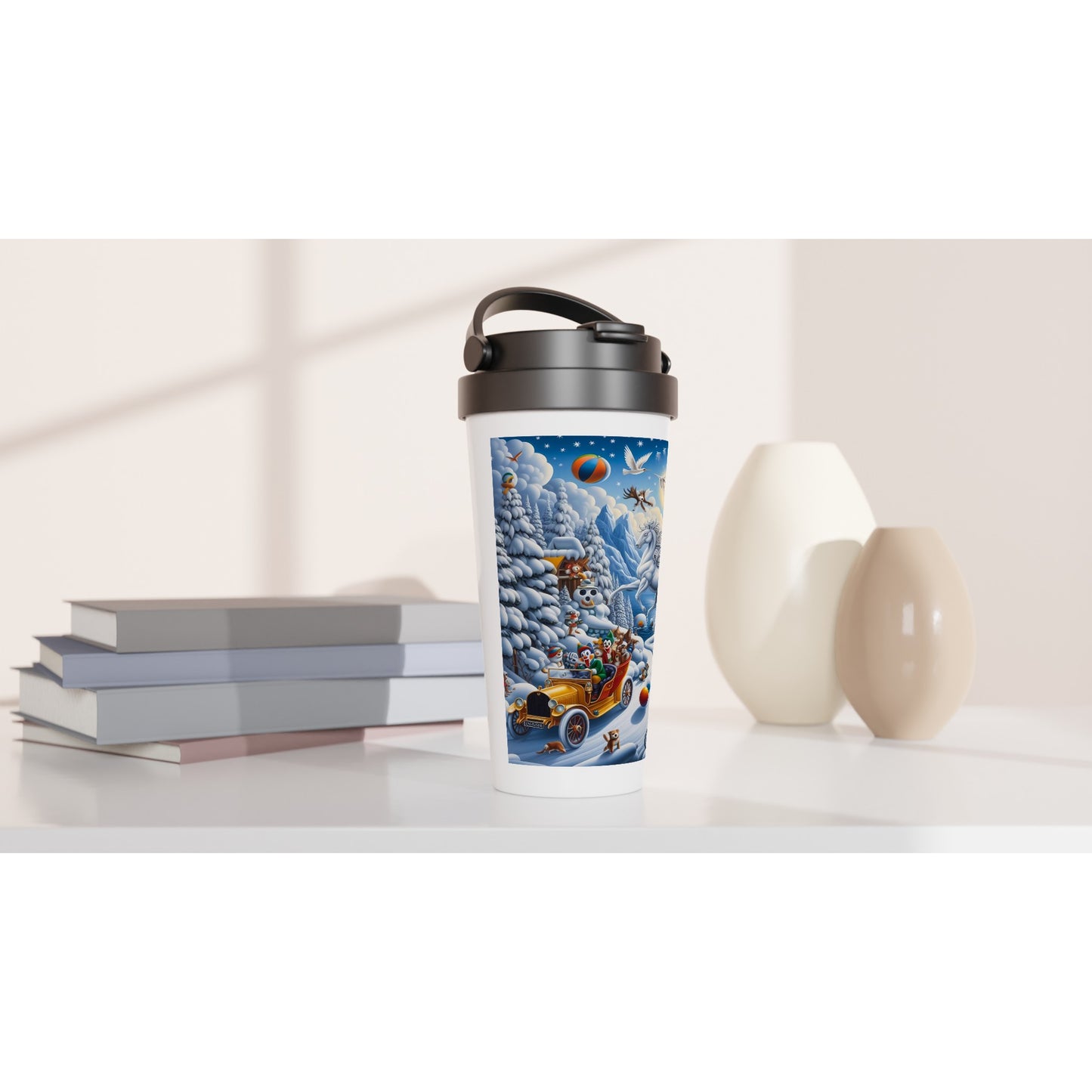 White 15oz Stainless Steel Travel Mug  - Winter 161