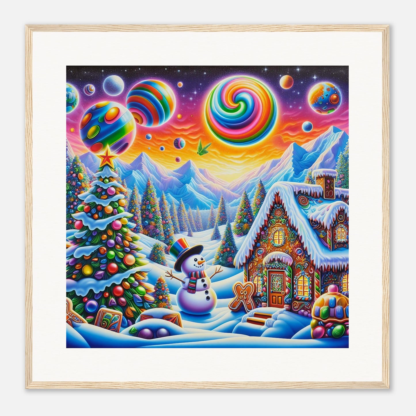 Wall Art - Winter 29 - Snowman and neon planets