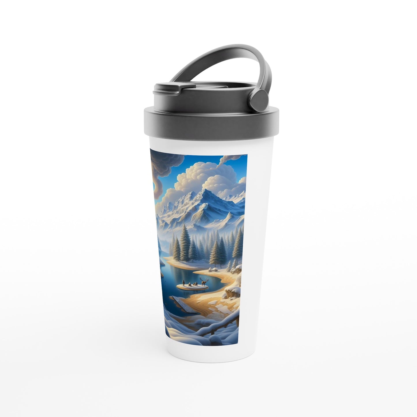 White 15oz Stainless Steel Travel Mug - Winter 163