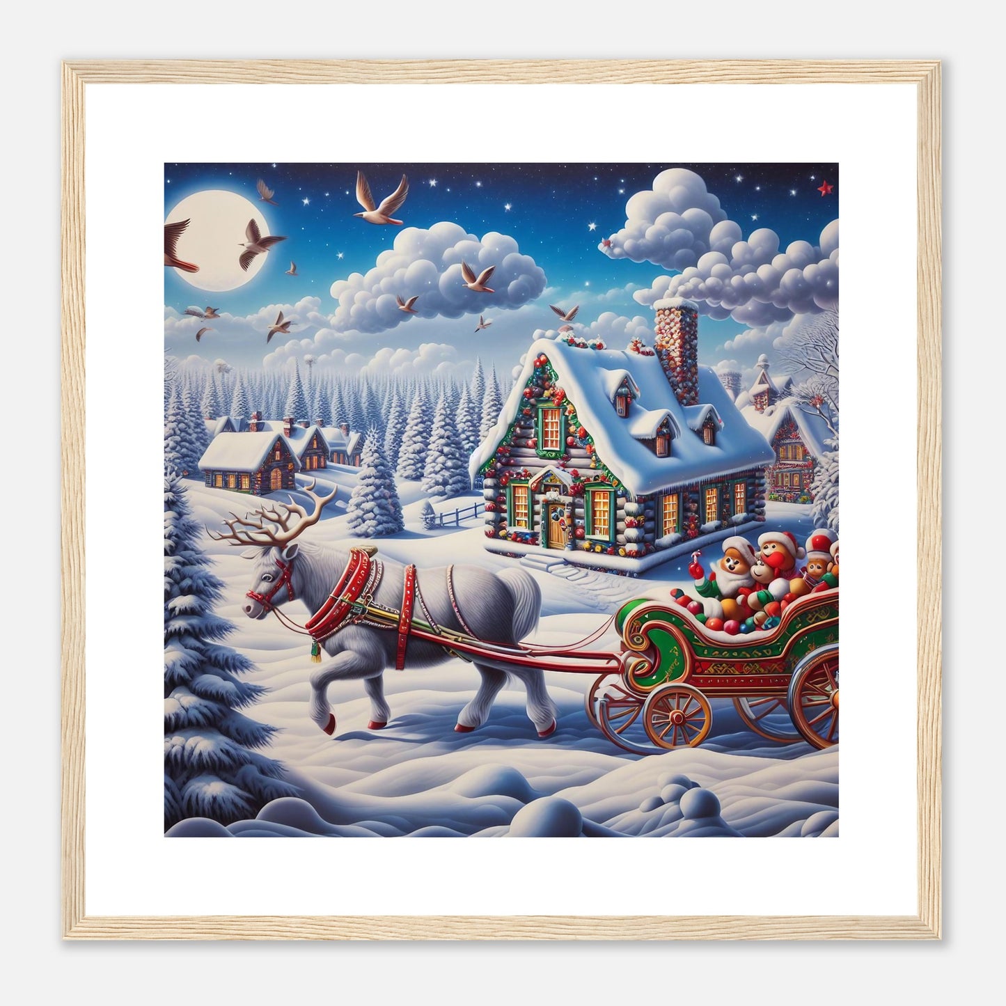 Wall Art - Winter 20 - White reindeer and a snow carriage