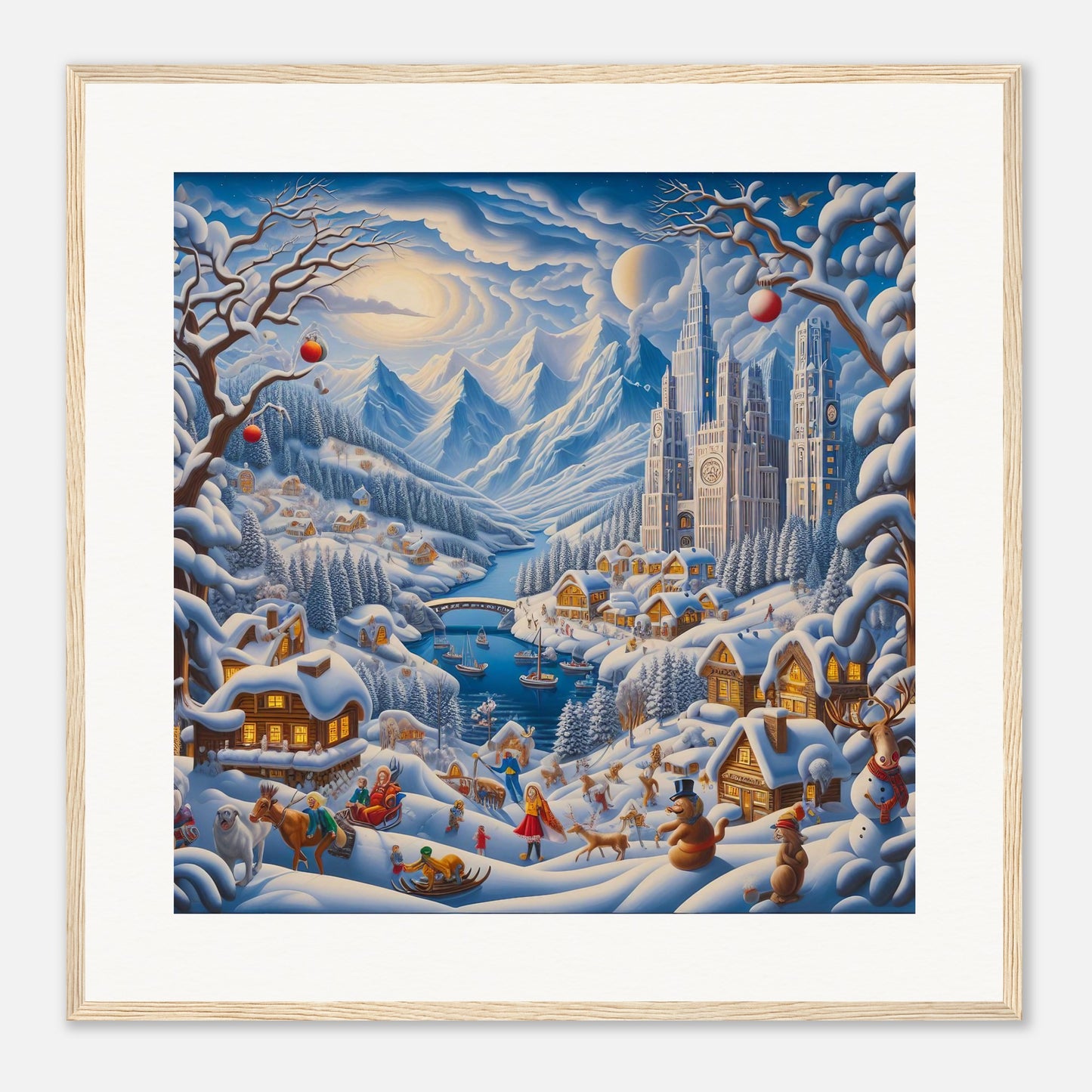 Wall Art - Winter 2 - Mountains, river, building