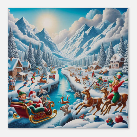 Wall Art - Winter 41 - Santa Claus, reindeer and river