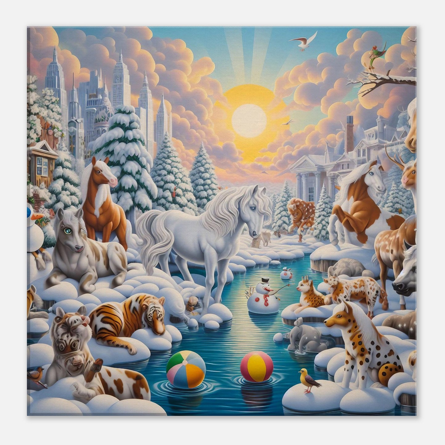 Wall Art - Winter 66 - Horses by the river