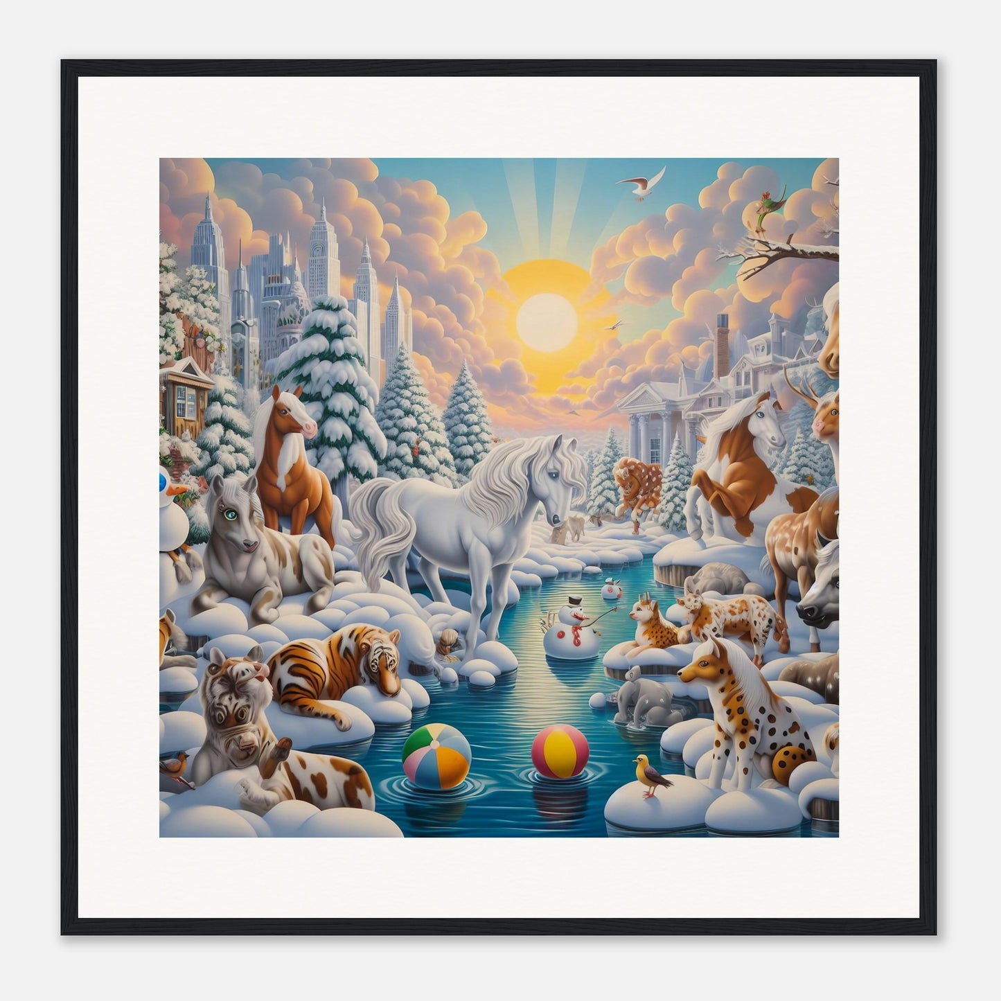 Wall Art - Winter 66 - Horses by the river