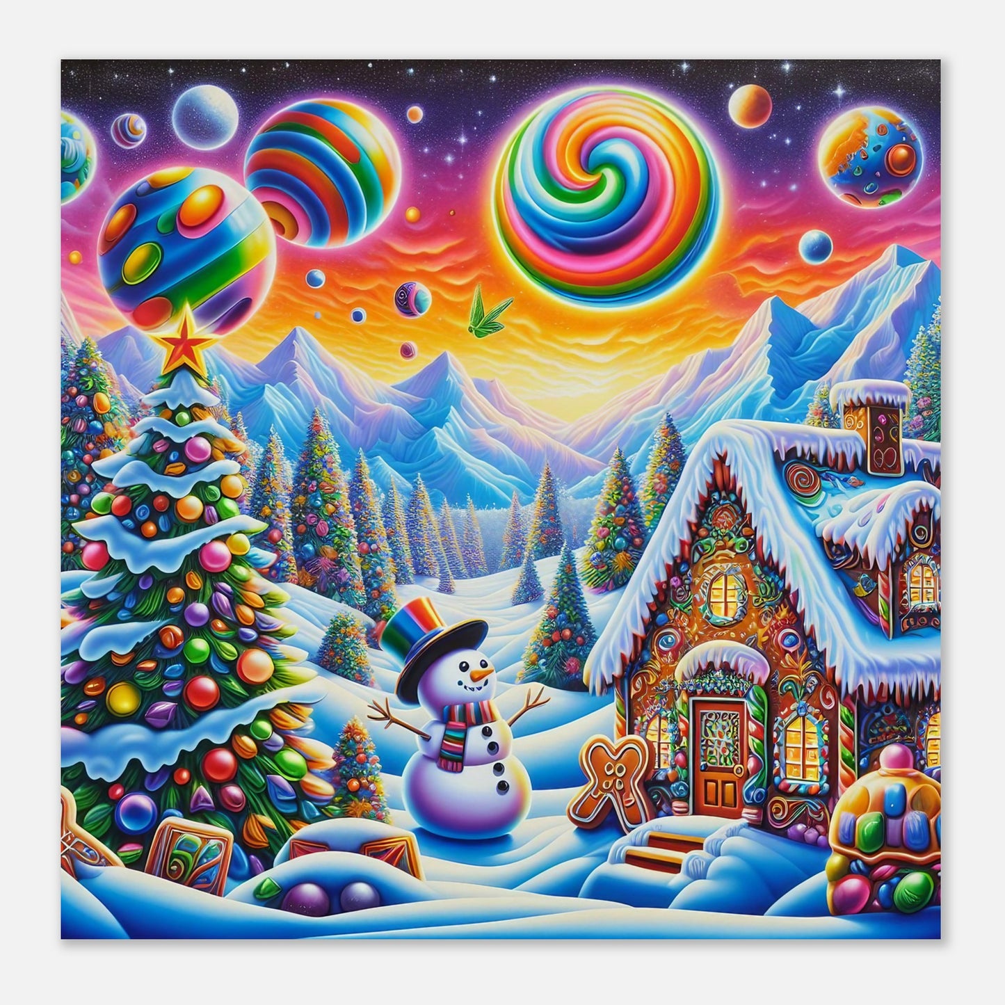 Wall Art - Winter 29 - Snowman and neon planets