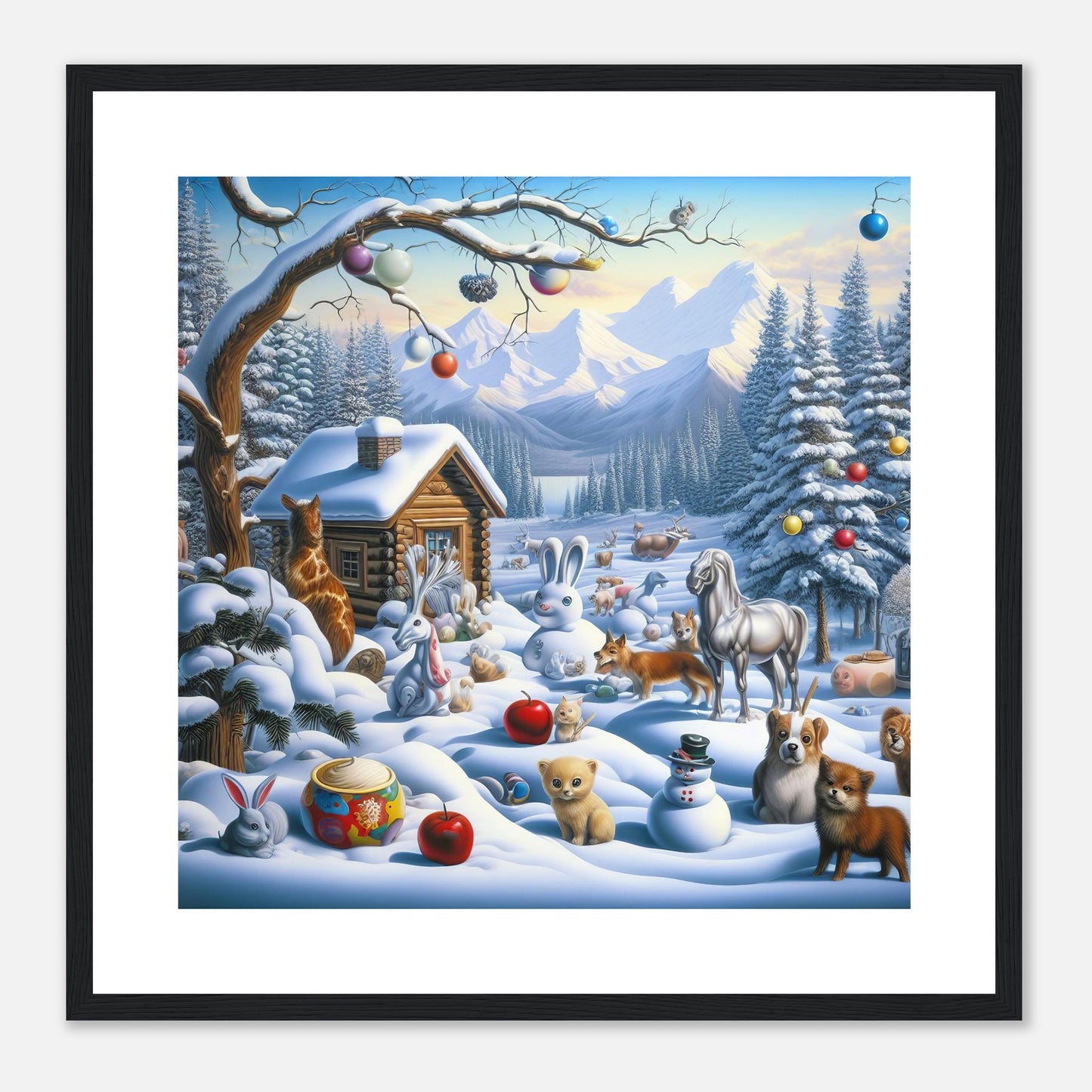 Wall Art - Winter 48 - Rabbit and a fox