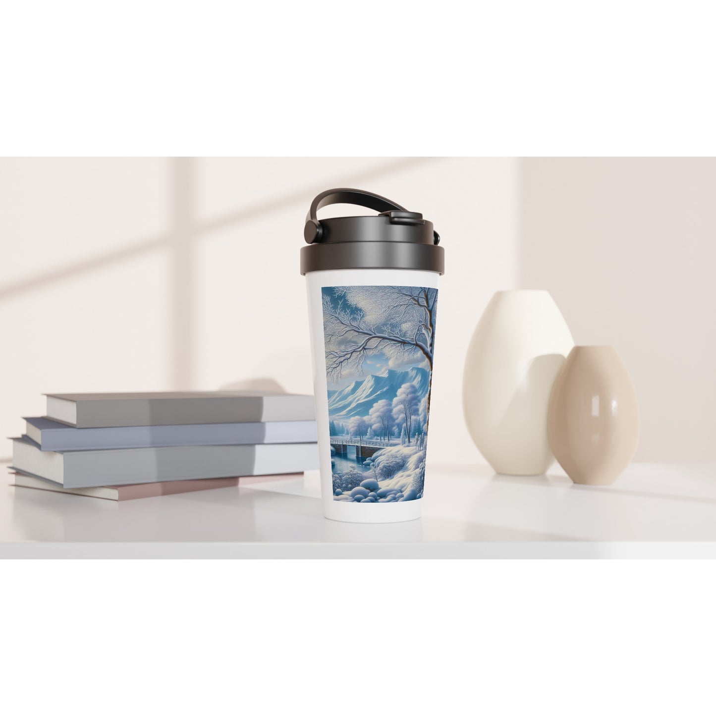 White 15oz Stainless Steel Travel Mug - Winter 175