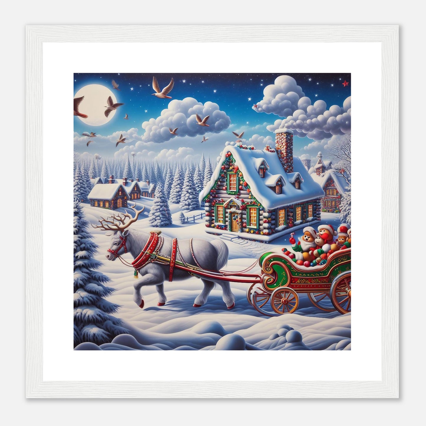 Wall Art - Winter 20 - White reindeer and a snow carriage