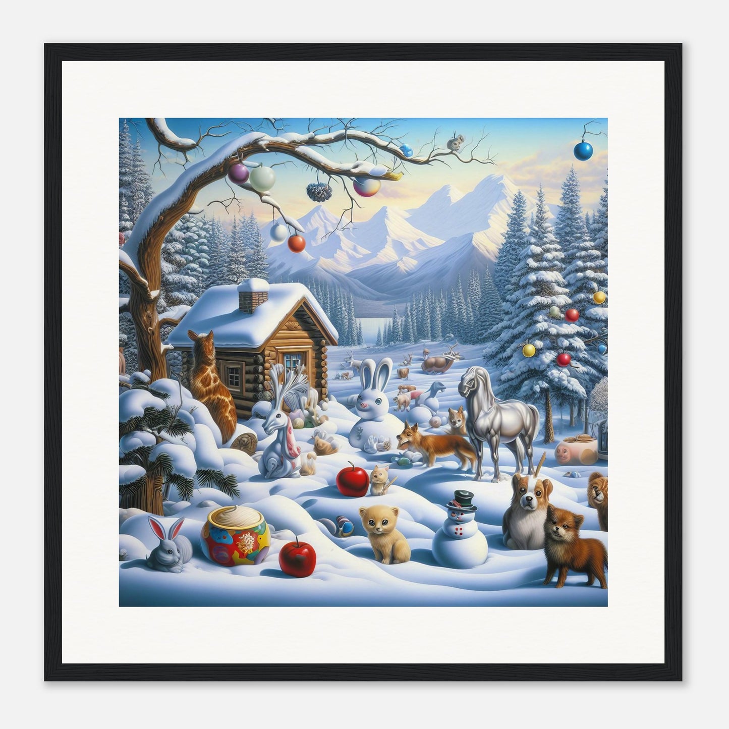 Wall Art - Winter 48 - Rabbit and a fox