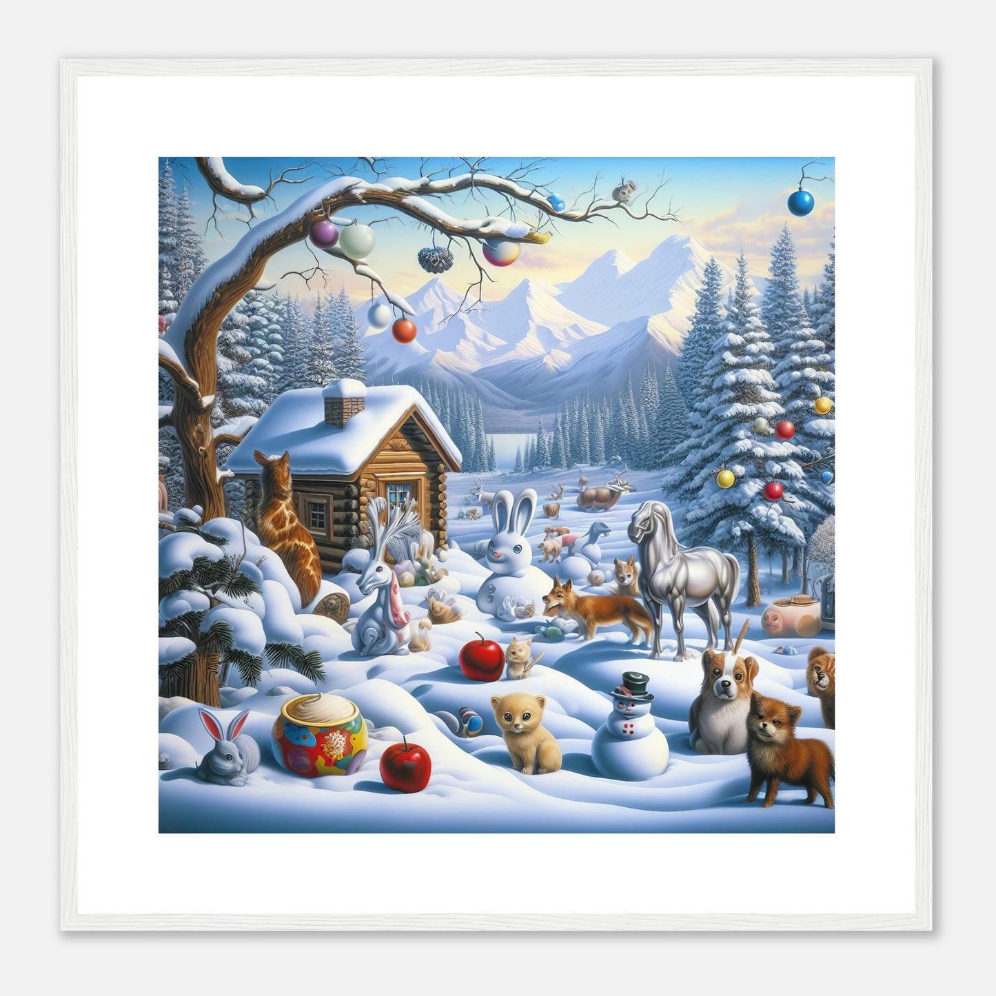 Wall Art - Winter 48 - Rabbit and a fox