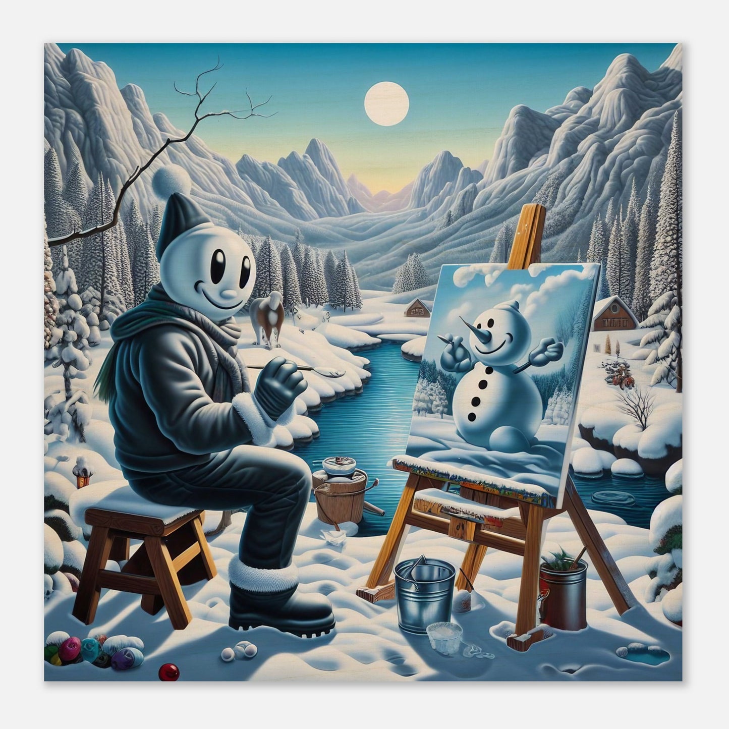 Wall Art - Winter 79 - Snowman by the river