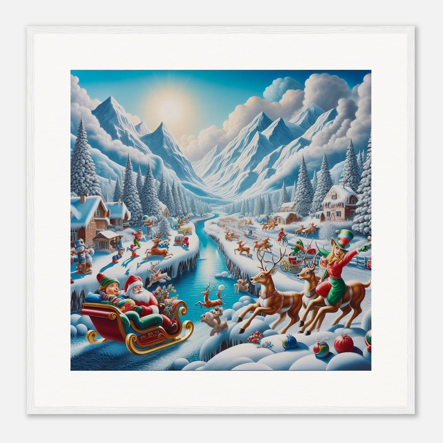Wall Art - Winter 41 - Santa Claus, reindeer and river